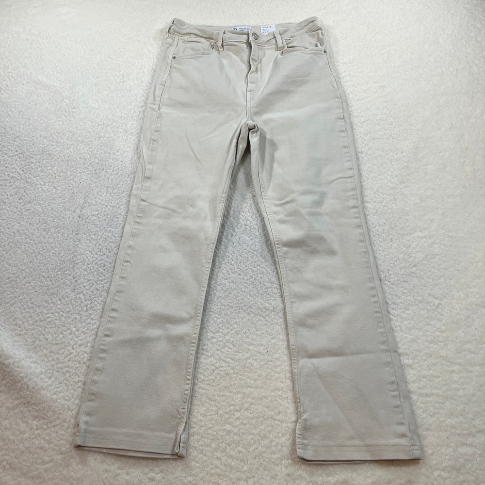 Zara Jeans Womens Size 8 Beige Denim Collection Straight Leg High Rise Stretch